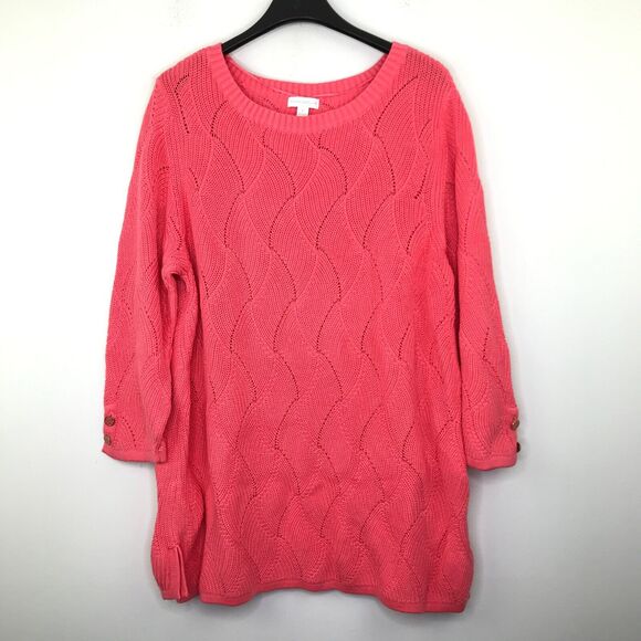 Charter Club Sweaters - Charter Club Women's XL Sweater Pink Knit Curvy Stitch 3/4 Sleeve Tunic AS22